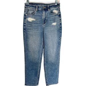 American Eagle (AE) Real Good Mom Stretch Distressed Straight Denim Jeans Sz 4